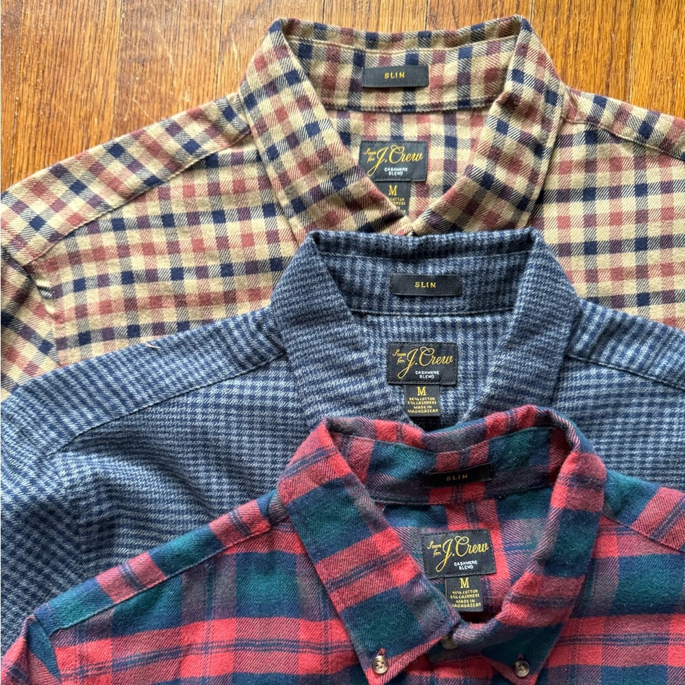 Three J. Crew Cashmere Button Down Shirts